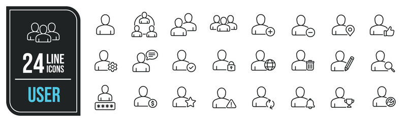 User simple minimal thin line icons. Related people, avatar, man, team, group. Editable stroke. Vector illustration.