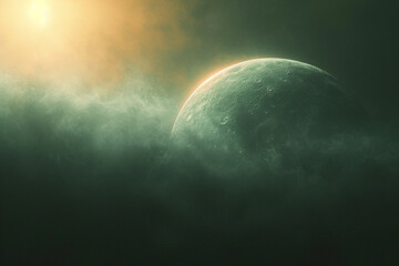 A soft ellipse planet with gentle LED lights, orbiting a neutron star. - obrazy, fototapety, plakaty