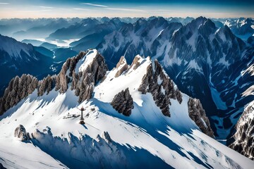 A panoramic view from the top of Zugspitze, Germany's highest peak, capturing the breathtaking alpine panorama.