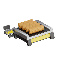 3D Conveyor Belt Model Key Components and Functions. 3d illustration, 3d element, 3d rendering. 3d visualization isolated on a transparent background