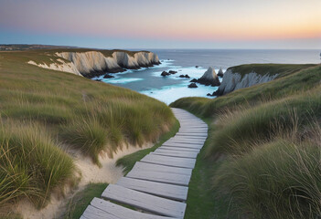 Coastal trails for a scenic walk along the wild coast of Quiberon in Brittany by the sea - Powered by Adobe