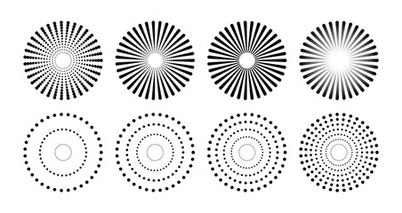 Halftone dots - half tone comic spray spiral dots - black and white grunge texture effect - sunbeam geometric vector 