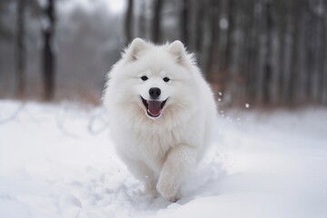 Naklejka premium white dog in snow