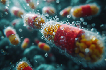 A symbolic representation of antibiotics halting bacterial growth. - obrazy, fototapety, plakaty