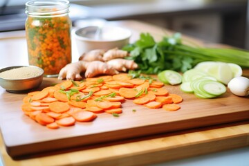 board with sliced carrots and ginger ready for fermenting