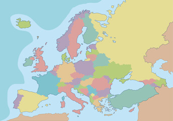 Political map of Europe with different colors for each country. Vector illustration.