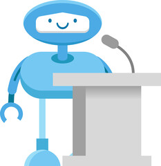 Robot Character Speaking on Podium
