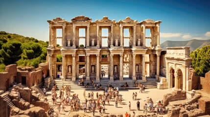 Ruins of Ephesus Ancient City, Izmir, Turkey - obrazy, fototapety, plakaty