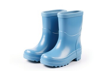 Blue kids rubber boots isolated on white