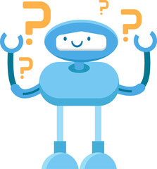 Robot Character and Question Marks
