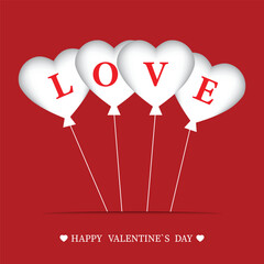 White balloons. Happy Valentine's Day card. Vector illustration