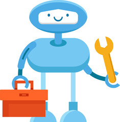Robot Character Holding Toolbox and Wrench
