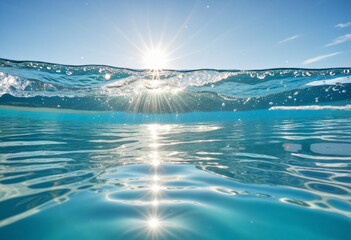 Summer resort water reflection, water ripple under bright sunny sky.  - obrazy, fototapety, plakaty