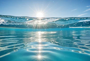 Küchenrückwand glas motiv Reflection of a summer resort in calm waters under a clear blue sky. © SR07XC3