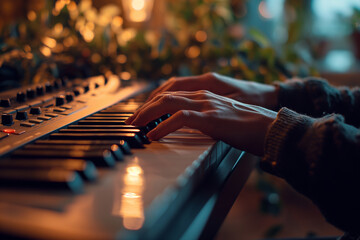 A man plays an electronic piano.