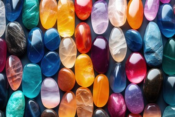 Chakra Crystals Banner  Colorful healing stones for crystal healing.