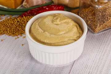 Dijon mustard sauce in the bowl
