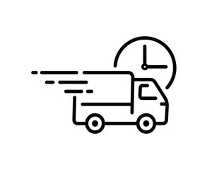 Fast delivery truck icon with timeline, express delivery, fast moving, line symbol on white background, vector