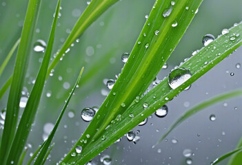 Close-up of raindrops on green grass