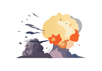 Volcano of colorful set. The cartoon design of the volcanic explosion adds a dynamic and engaging element, turning a powerful natural event into a captivating work of art. Vector illustration.