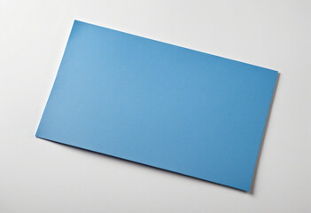 Blue recipe card with folded and bent corners, isolated on white background.