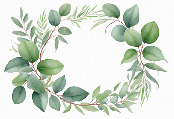 Watercolor floral illustration with eucalyptus green leaves and branch isolated on white...