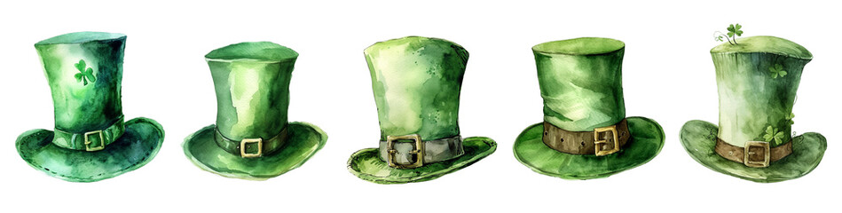 Set of watercolor green hat, Saint Patrick's day . 