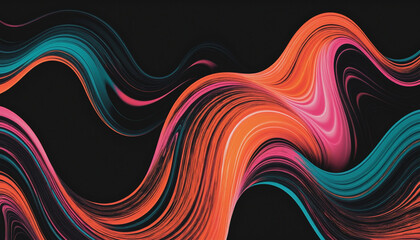 Retro Style Colorful Dance Party Poster Design with Vibrant Gradient Waves on Black Background