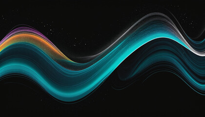 Vibrant VHS style rainbow teal white psychedelic grainy gradient color flow wave on black...