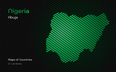 Fototapeta premium Nigeria Gold Map with a capital of Abuja Shown in a Line Pattern. Stylized simple vector map.