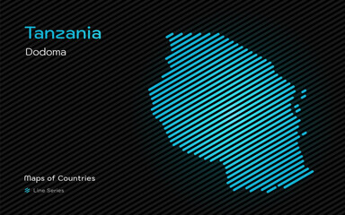 Tanzania Map with a capital of Dodoma Shown in a Line Pattern. Stylized simple vector map.