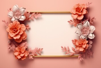 Gold Frame With Pink Flowers on Pink Background