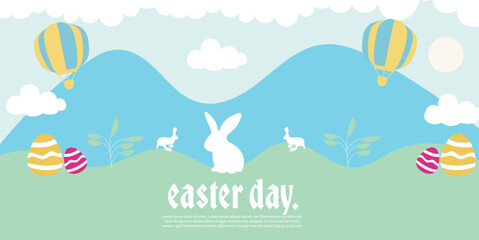 hand drawn horizontal easter day banner. Easter day ,For postcard, website, advertising banner.