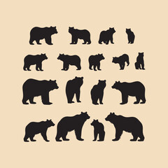 silhouette Bear set Clipart on a hex color background