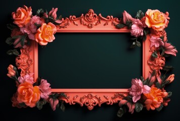 Picture Frame With Flowers on Black Background