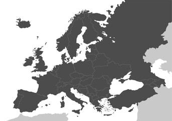 Political blank map of Europe in gray color with white background. Vector illustration - 710571389