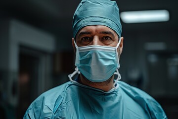 Fototapeta na wymiar Doctor in Scrubs and Surgical Mask