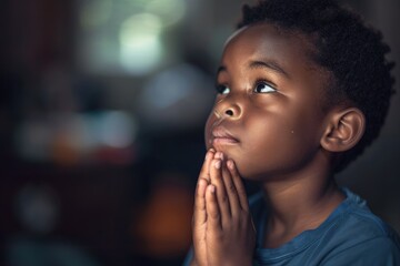Young Boy Praying With Hands Together
