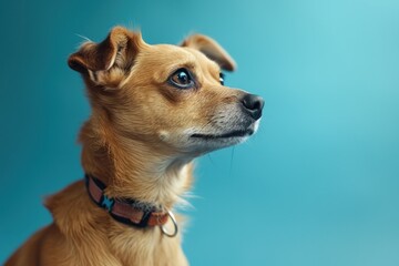 Small Brown Dog on Blue Background