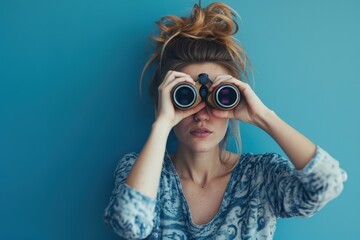 Woman Surveying Landscape With Binoculars