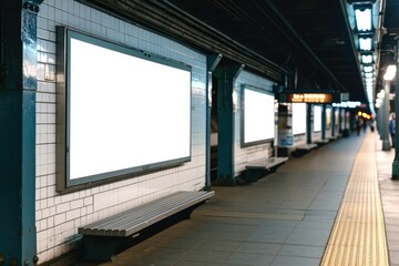 large horizontal advertising poster at a metro station