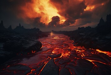 Majestic Lava Flow Beside Water