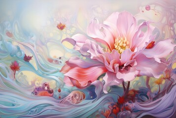 Fototapeta na wymiar Pink Flower Painting on White Background