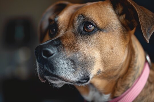 Close Up of Dog With Pink Collar