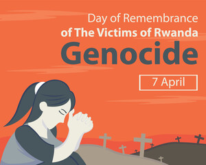 illustration vector graphic of a woman is praying in the middle of the graves of massacre victims, perfect for international day, victims of rwanda, genocide, celebrate, greeting card, etc.