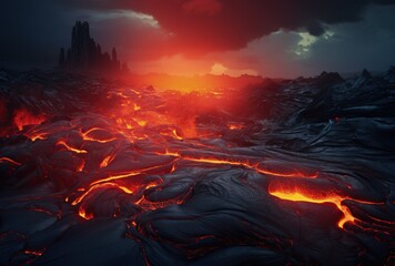 Towering Lava Abyss Beneath Cloudy Sky