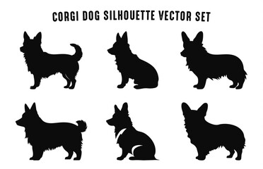 Corgi Dog Silhouettes vector Set, Black Silhouette of Dogs Clipart Bundle