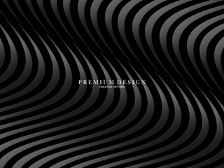 Abstract futuristic dark black background with waving design. Realistic 3d wallpaper with luxurious flowing lines. Elegant background for posters, websites, brochures, cards, banners, apps etc.	