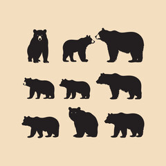silhouette Bear set Clipart on a hex color background