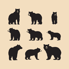 silhouette Bear set Clipart on a hex color background